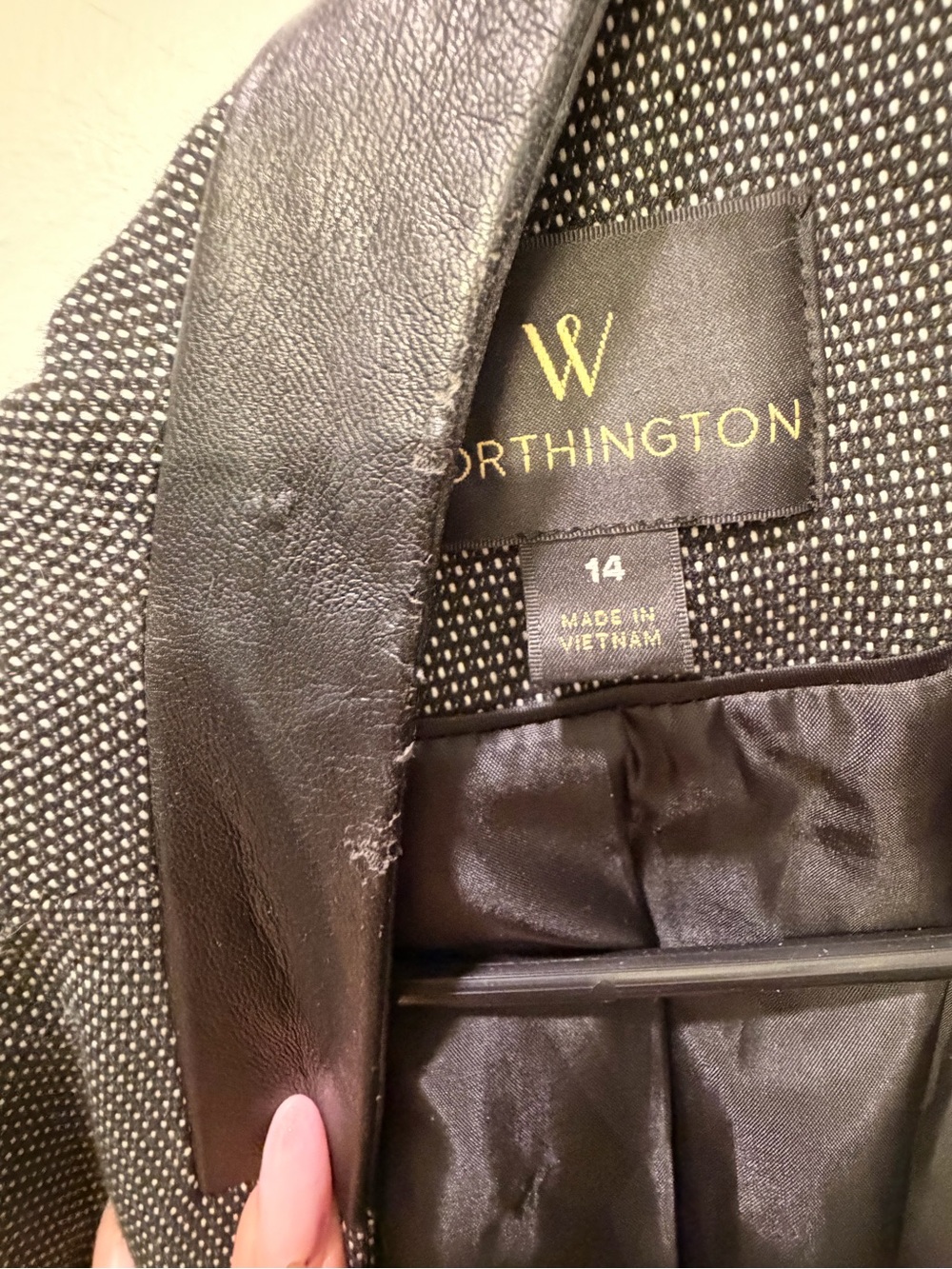 Worthington Black and White Tweed Blazer with Faux Leather Trim